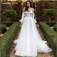 boho a line tulle wedding dresses for women off the shoulder lace appliques bride gowns sweetheart bridal robes vestidos de novi