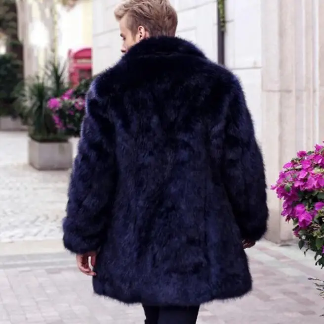 Осенняя синяя куртка из искусственной норки Мужская зимняя утолщенная теплая