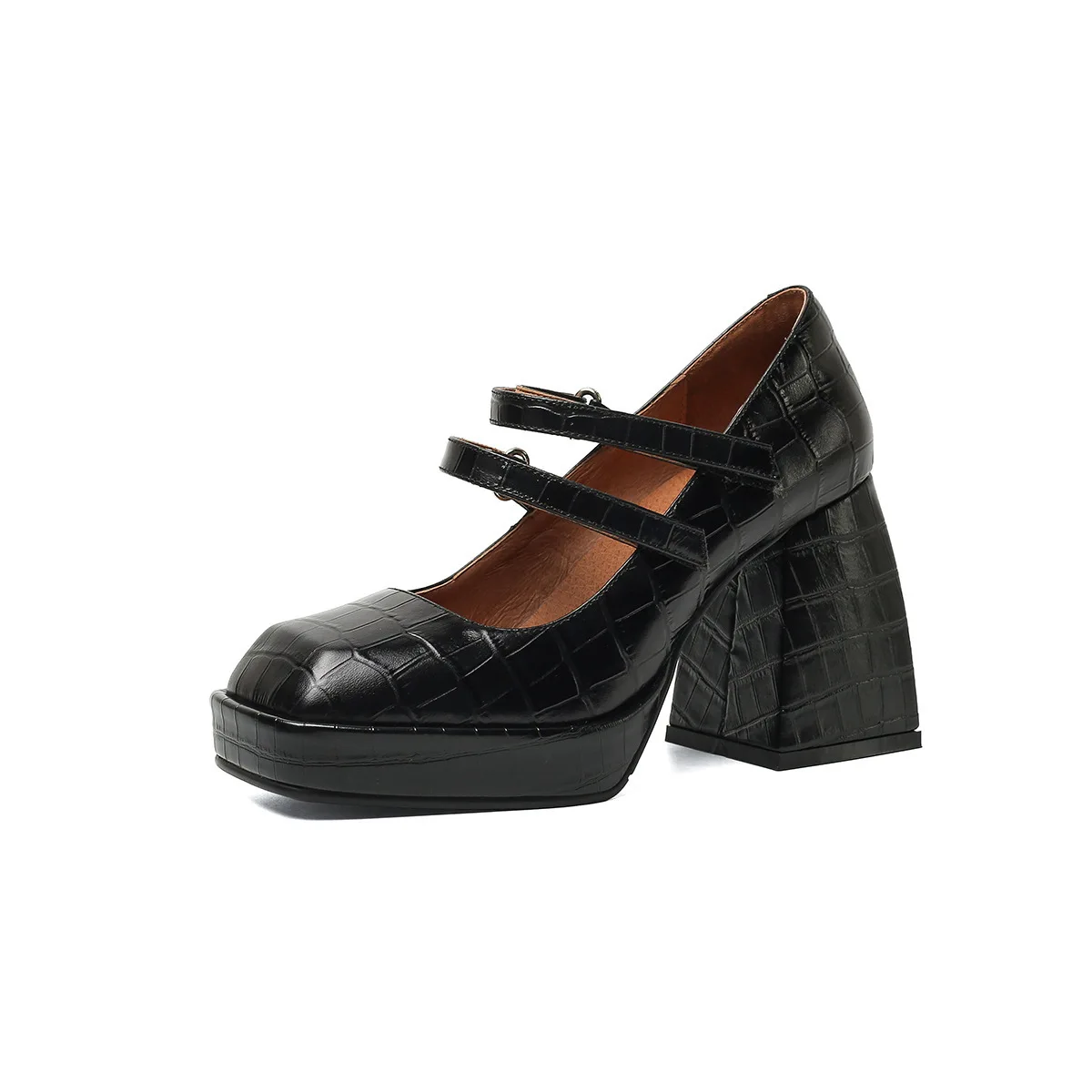 

2021Spring/autumn Fashion Women High Heel Shoes Ladies Leather lovely Retro Womens Square Heels Platform Pumps Big yards