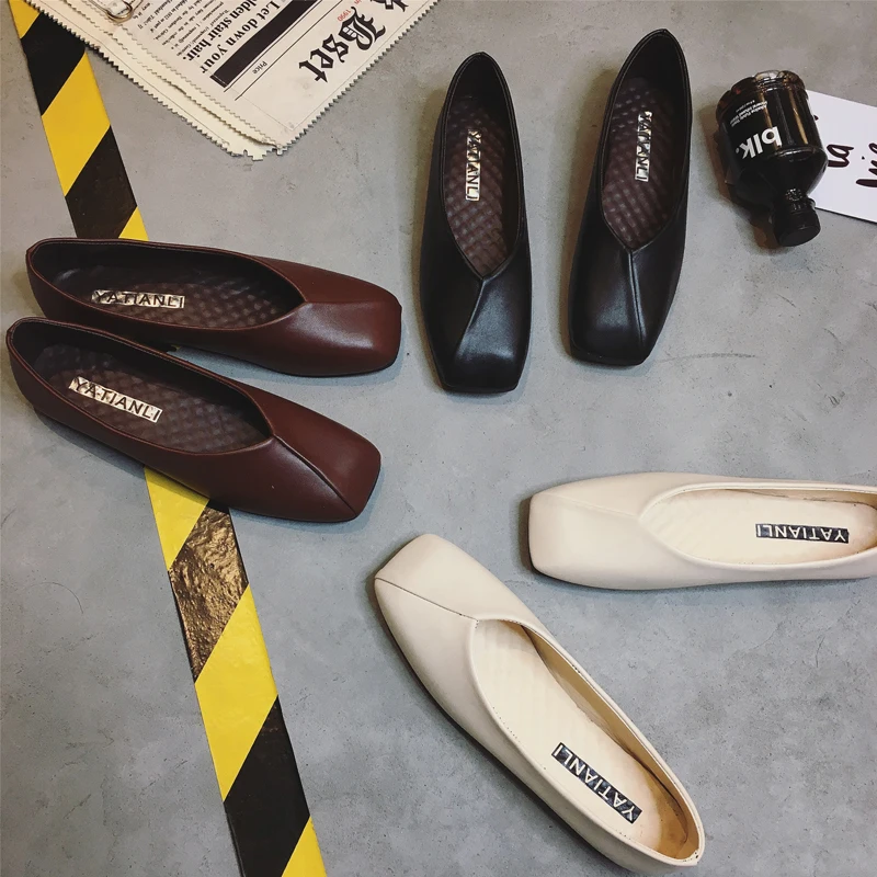 

Moccasin Shoes Female Footwear Square Toe All-Match 2021 Fashion Women's Shallow Mouth Casual Sneaker Moccasins Grandma Dress Ne