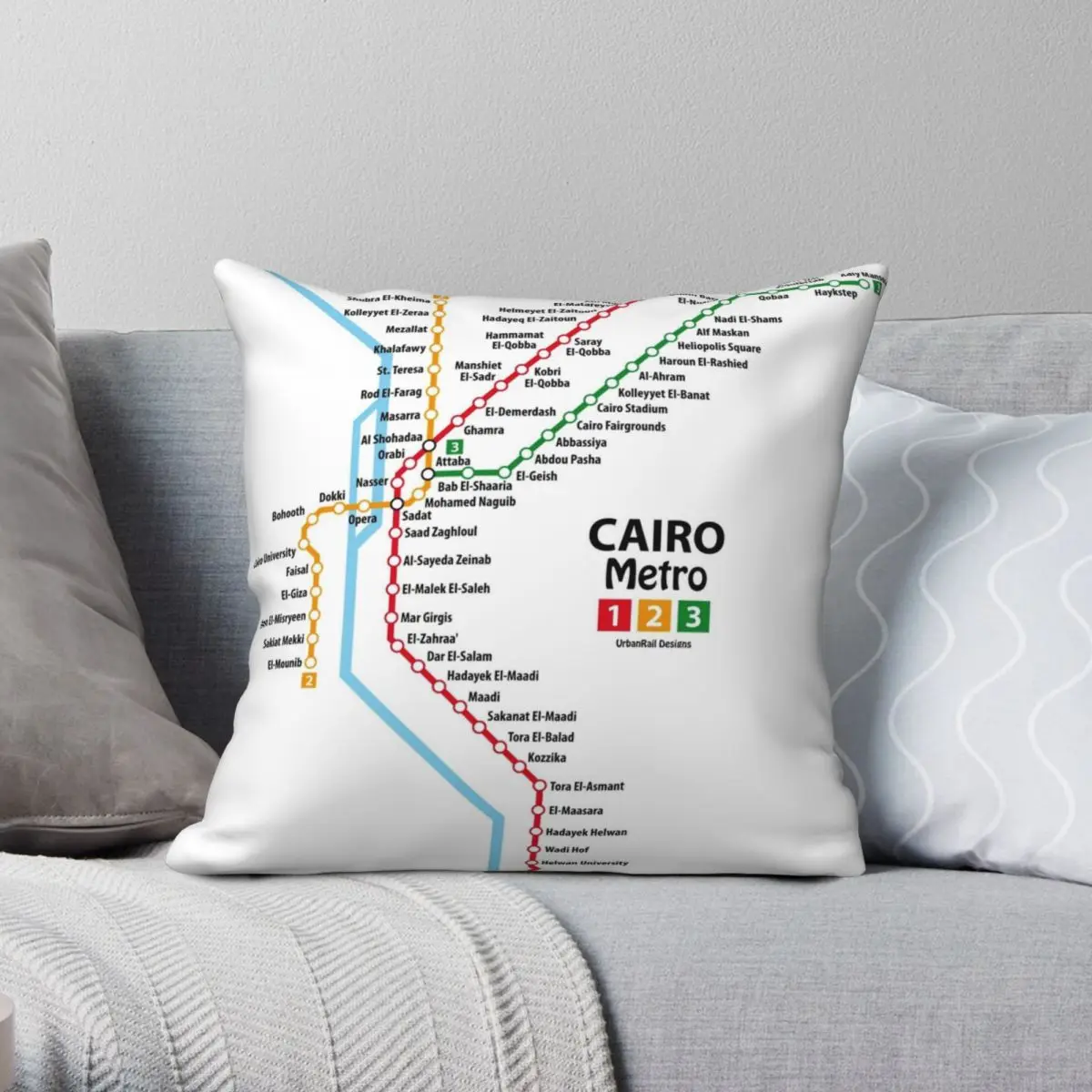 

CAIRO Metro Network Square Pillowcase Polyester Linen Velvet Printed Zip Decor Car Cushion Cover 45x45