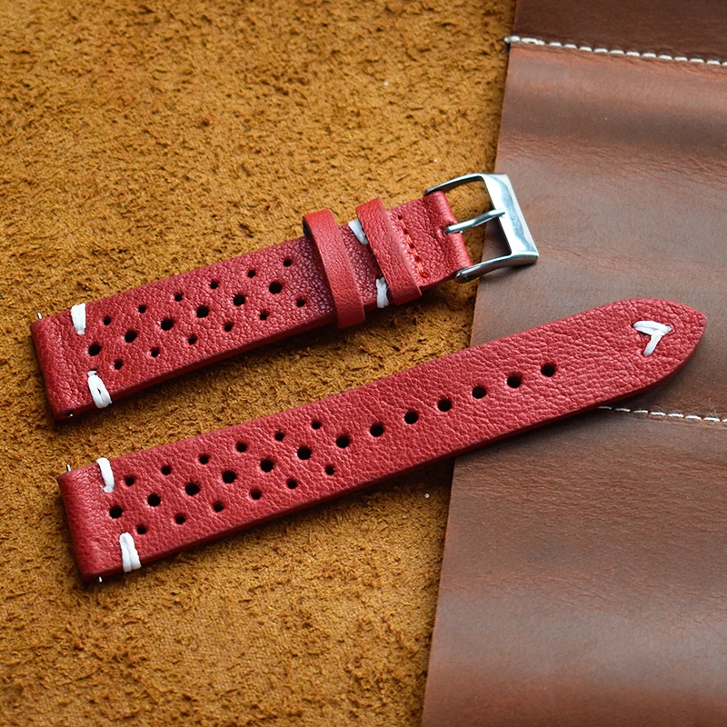 Genuine Leather Watch Strap Porous Breathable Watchband 18mm 20mm 22mm 24mm Handmade Stitching Watch Bracelets Replacement