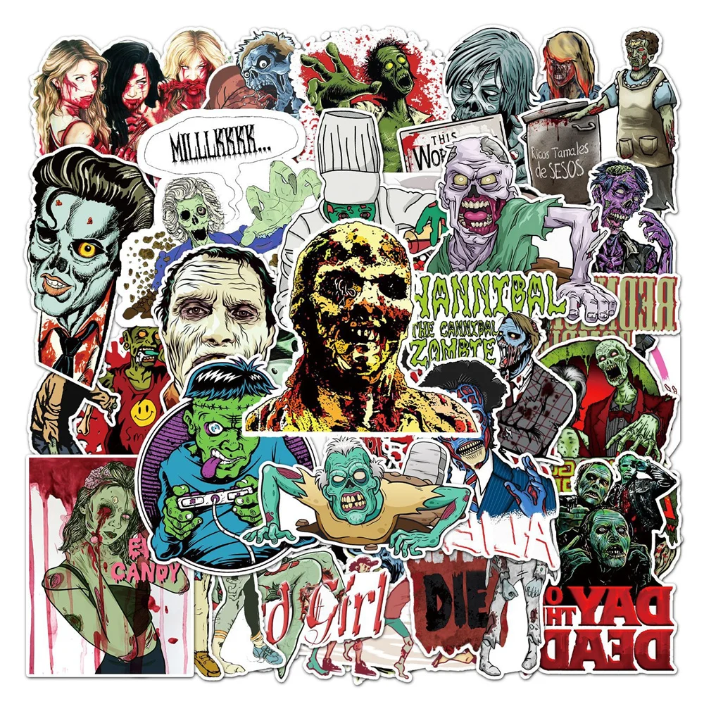 

10/30/50PCS Zombie Horror Creative Cartoon Personalized Decoration Graffiti Waterproof Sticker Suitcase Notebook HelmetWholesale