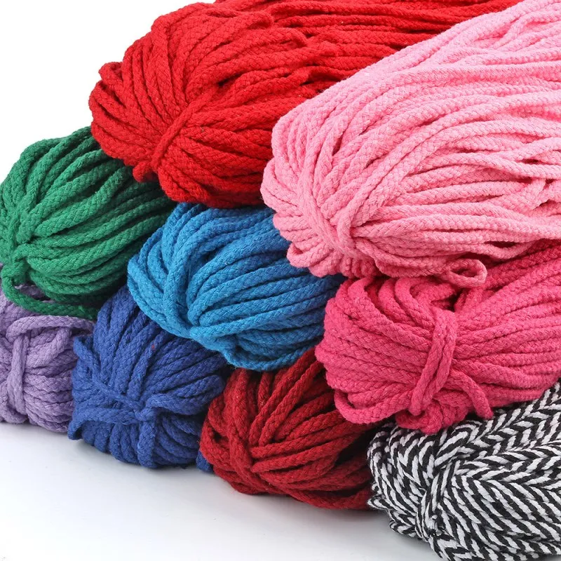

5mm Colored Decorative Twisted Braided Rope 100% Cotton 5M DIY Textile Craft Woven String For Handmade Home Textile Decor Supply