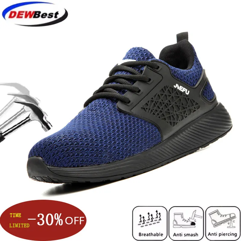 

dewbest Men Safety Work Shoes Boots Male Autumn Construction Work Shoes Steel Toe Indestructible Safety Work Boots Sneakers