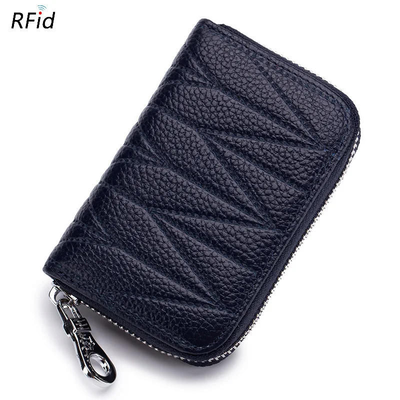 GO-LUCK абсолютно RFID подлинный кожаный чехол для карты Кошелек для женщин кредитный ID держатель кошельки 12 бит автомобиля линия нить стиль - Цвет: Naby