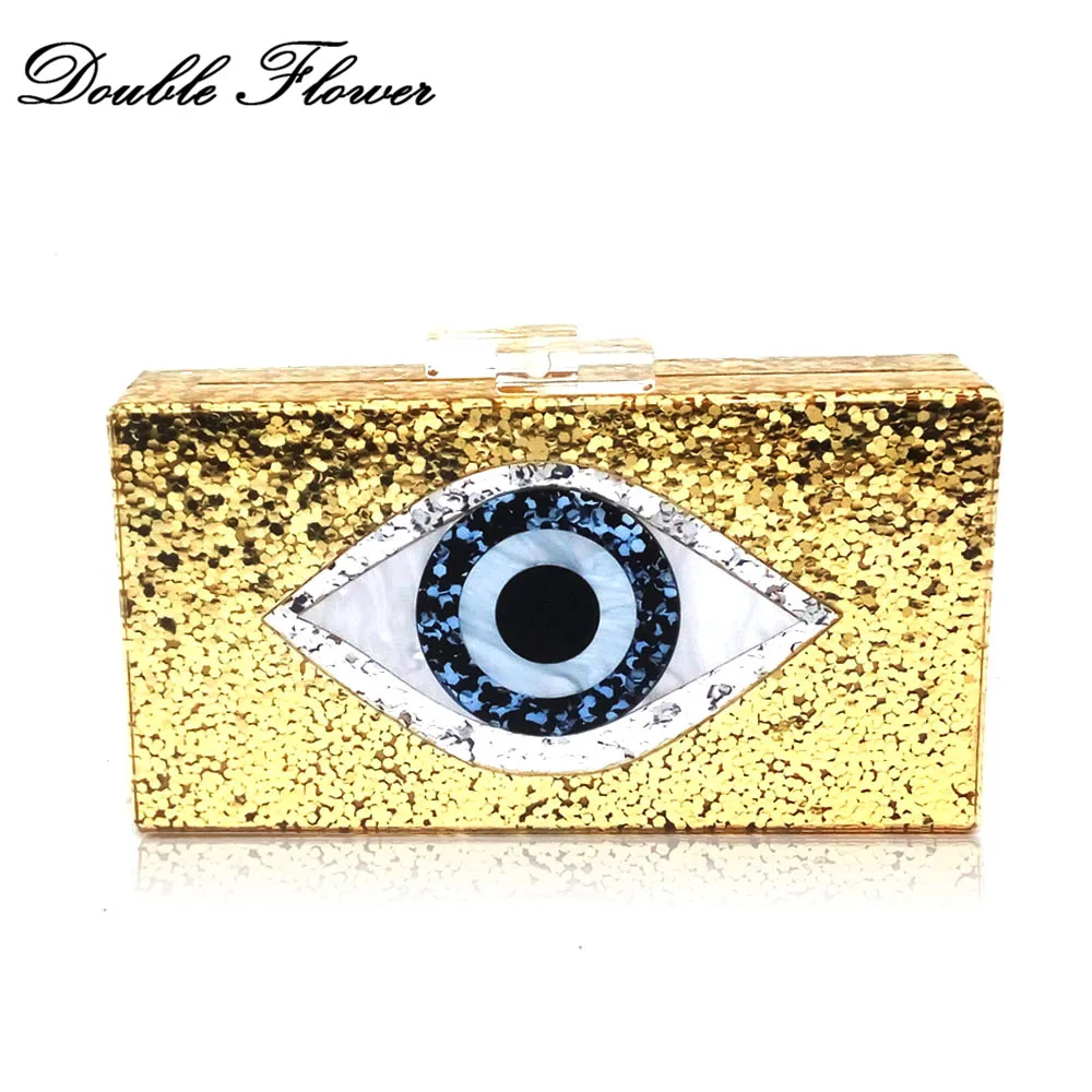 Женский клатч с двойным цветком и золотым блеском акриловый вечерние