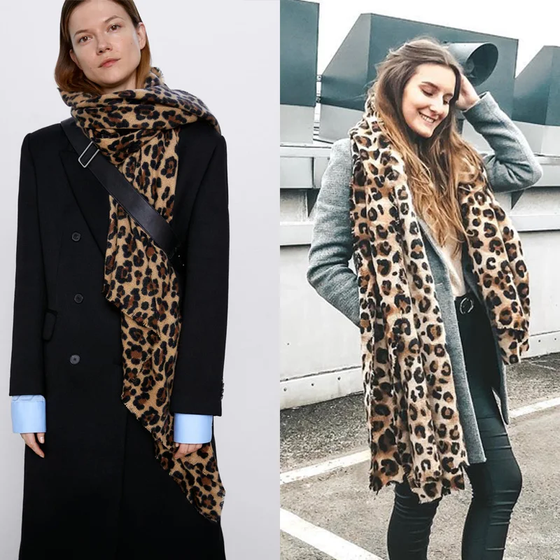 Новинка зимы 2019 модный винтажный шарф с леопардовым принтом теплый кашемировый
