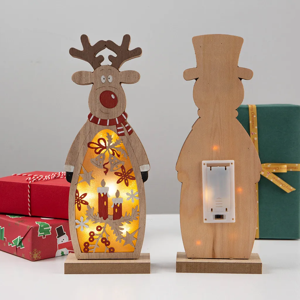 Светодиодный светильник с Рождеством деревянные украшения оленем и снеговиком