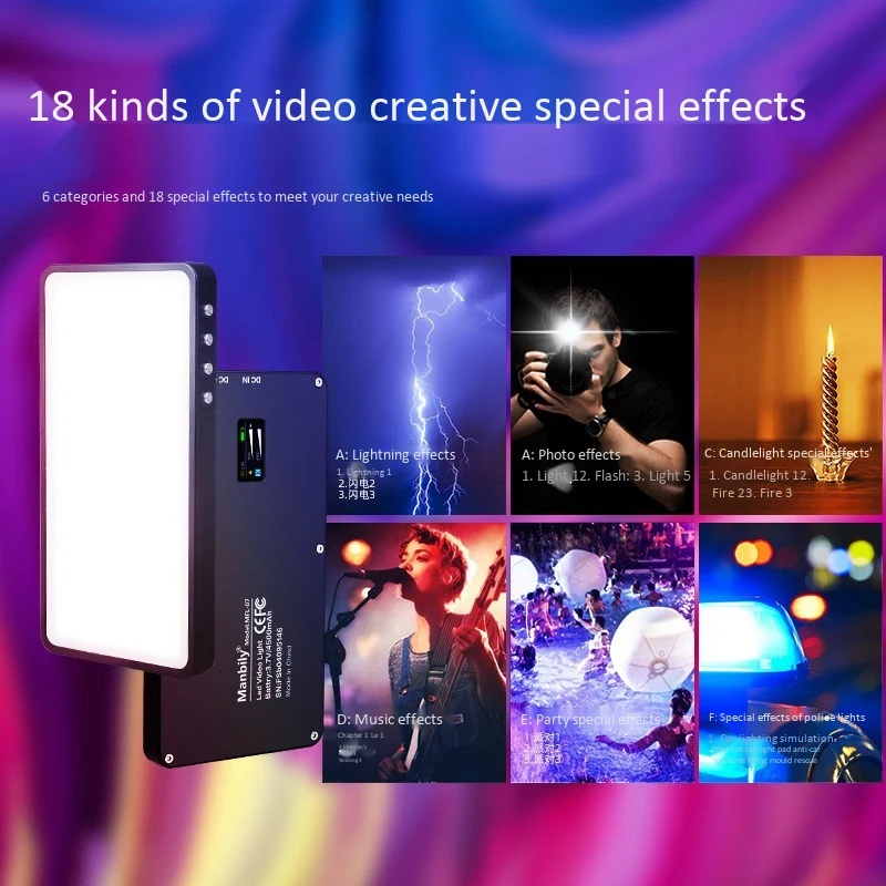 

MANBILY LED Fill Light RGB Effect 3000-6500K Panel Light Photo Studio Light Built in Battery for Vlogging Video LIVE YouTube