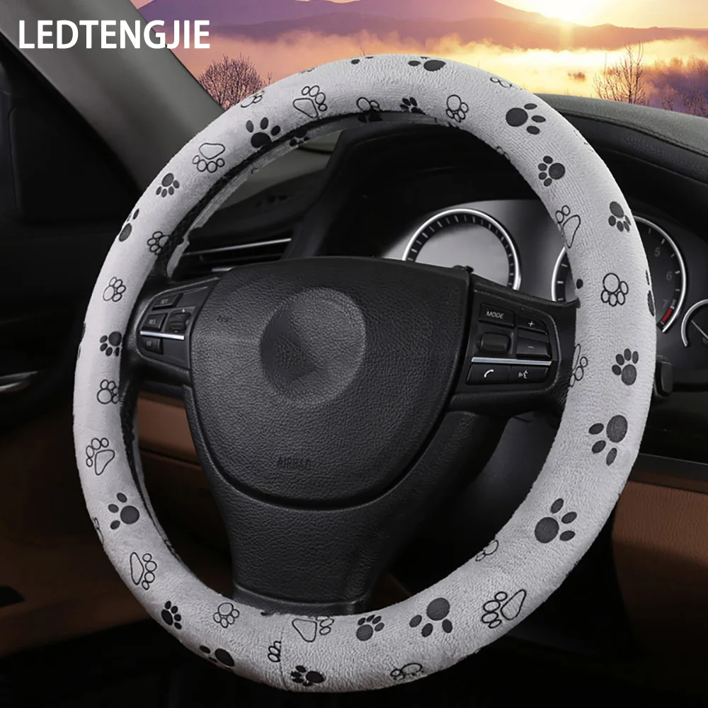 

LEDTENGJIE Winter Cute Plush Steering Wheel Cover Has Two Styles, Small Animal Footprint Pattern Крышкарулевогоколесавтомобиля