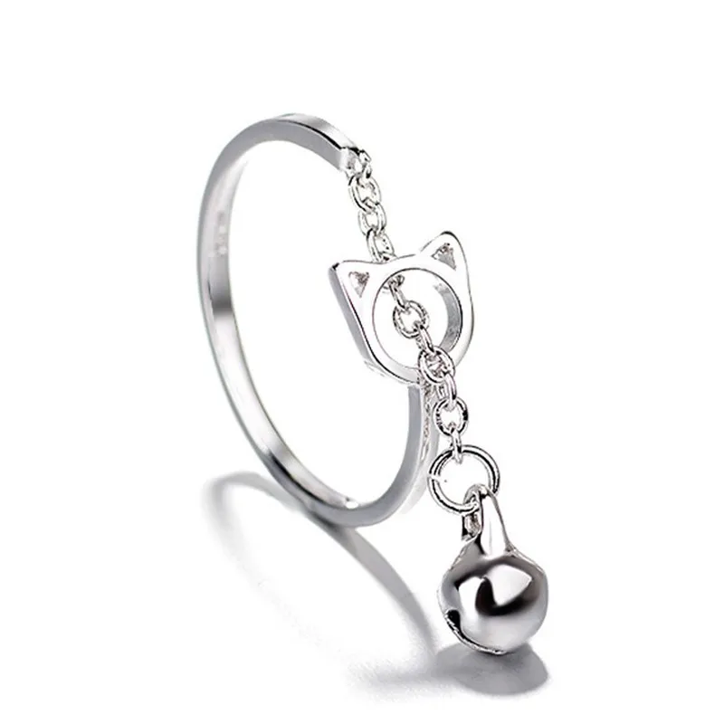 New 9 2 5 Color Hollow Cat Open Ring With Bell Pendant Creative Simple Chain For Women Girl Lovely Jewelry Gift | Украшения и