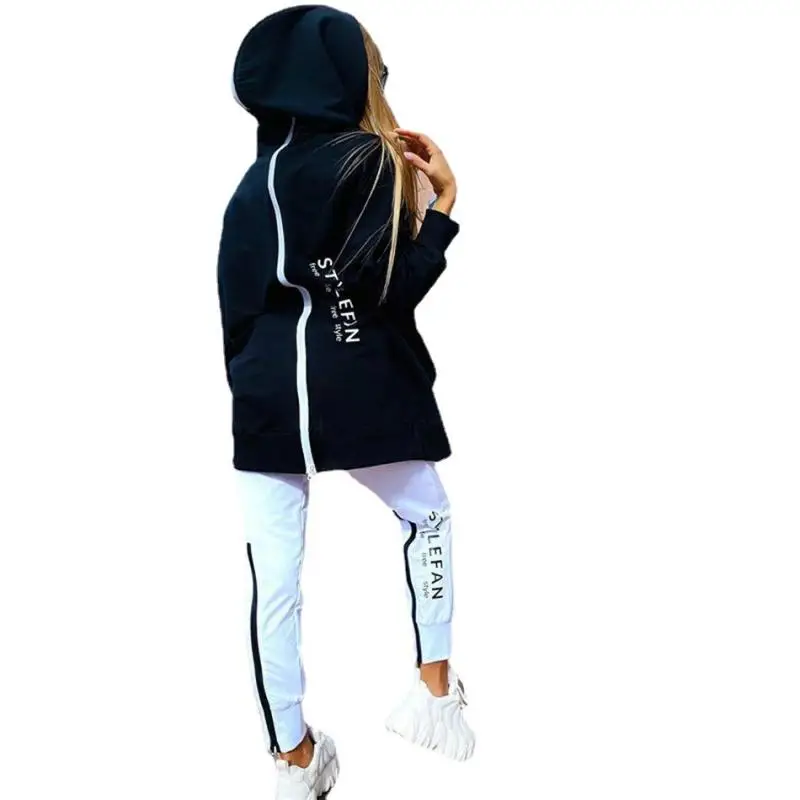 Women Tracksuit Streetwear Hoodies+Long Pant 2 Pice Set Running Sportswear Backwards Zipper Long Autumn Winter Female Clothing images - 6