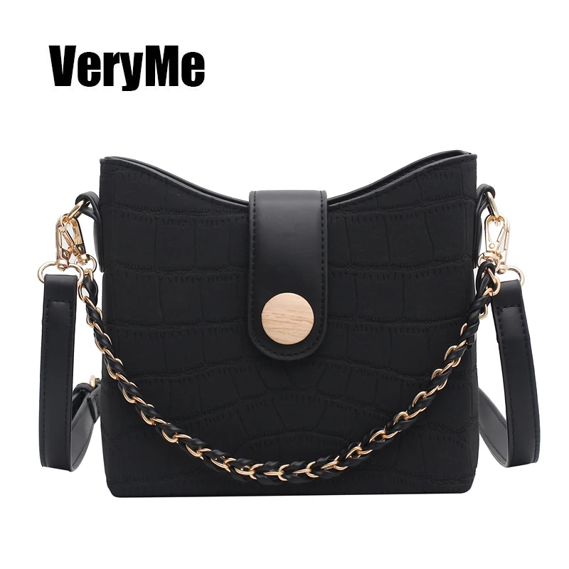 

VeryMe Leather Casual Ladies Bucket Bags Autumn Fashion Women Messenger Bag Vintage Chain Square Shoulder Totes Bolsas De Mujer