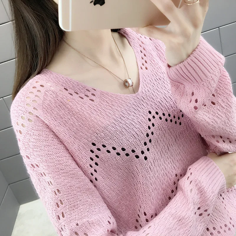 Женский трикотажный свитер с вырезами повседневный пуловер высоким воротником и