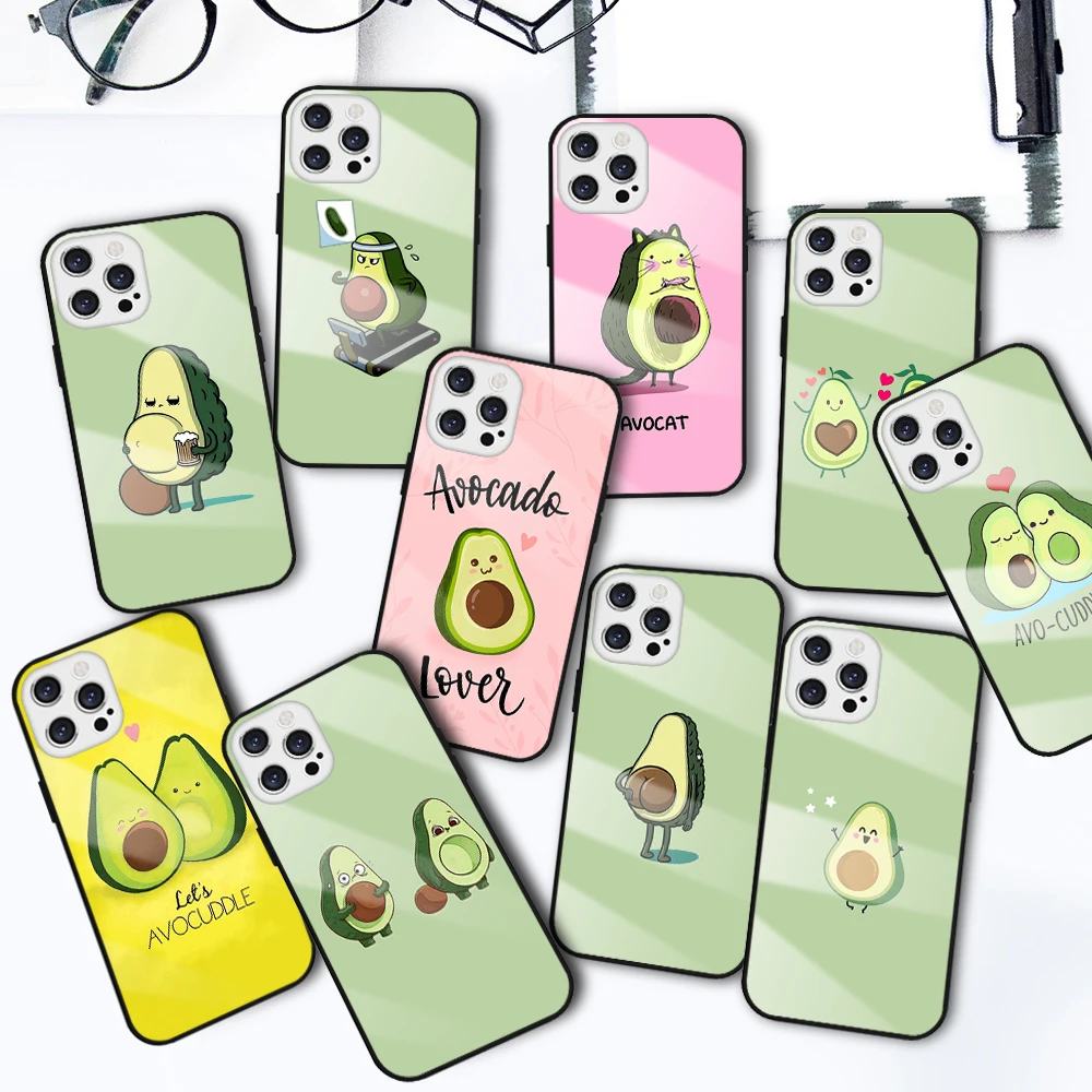 

Avocado cartoon cute Tempered glass phone case For iPhone 13 12 mini 11 pro xs max X XR 5 6 7 8 S plus