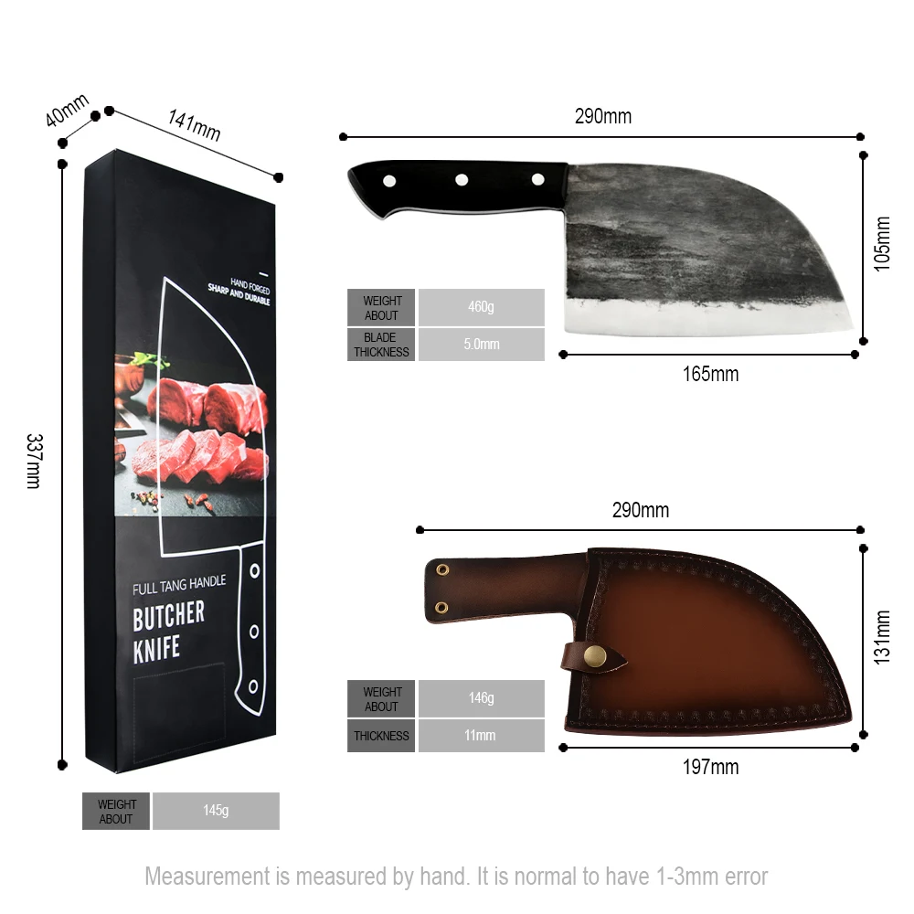 

Chinese Butcher Knife Full Tang Forged High-carbon Clad Steel Kitchen Knives Cleaver Filleting Broad Knife Covers Case Box