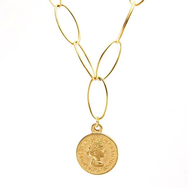gold coin Винтажное резное женское ожерелье из нержавеющей стали золотого цвета с медальоном, длинное колье, ювелирные изделия в стиле бохо - Окраска металла: gold coin