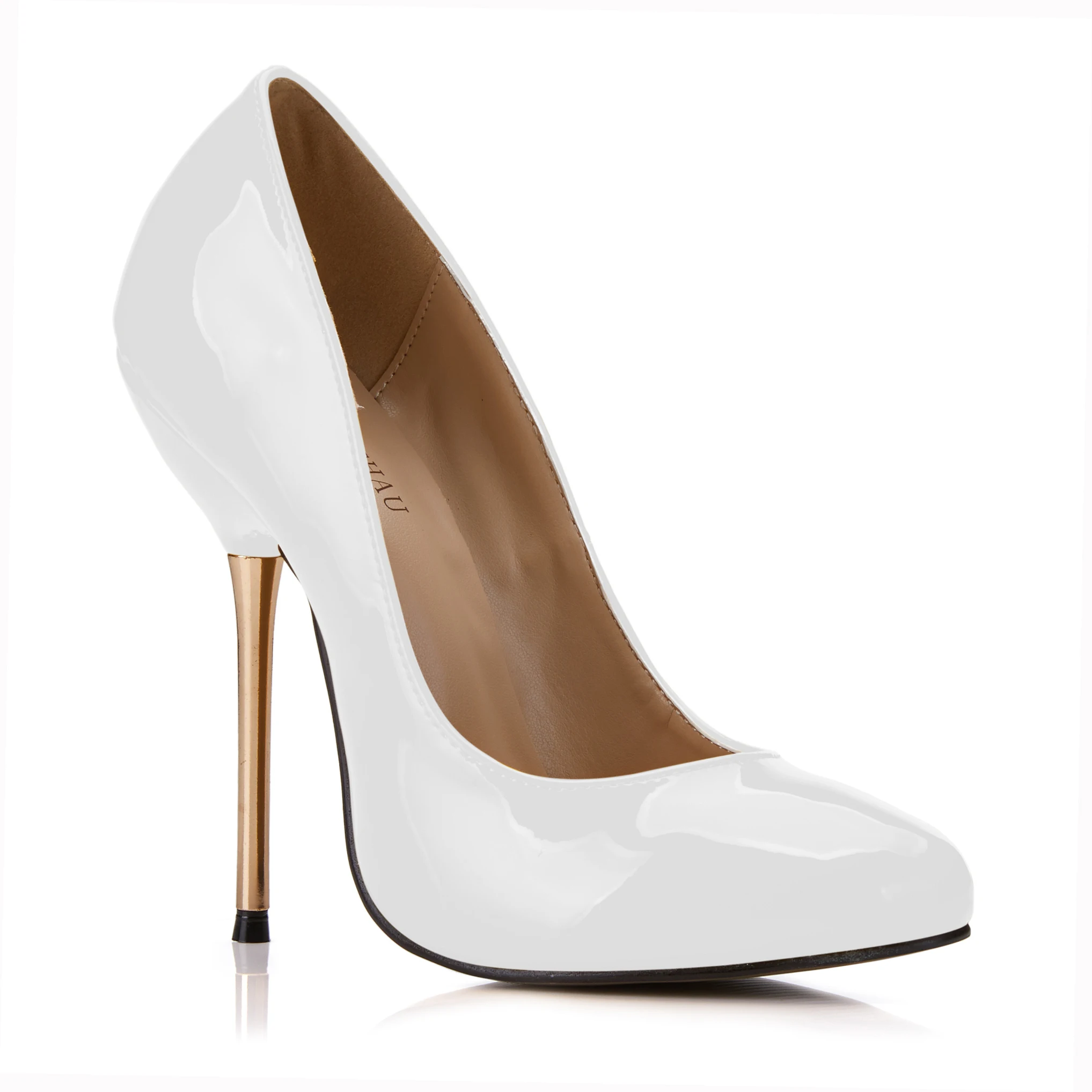 Пикантные вечерние женские туфли-лодочки на металлической шпильке; Zapatos Para Mujer Bombas de Tacon Alto de Aguja Vestido de Fiesta Moda YJ3845-b - Цвет: White Patent