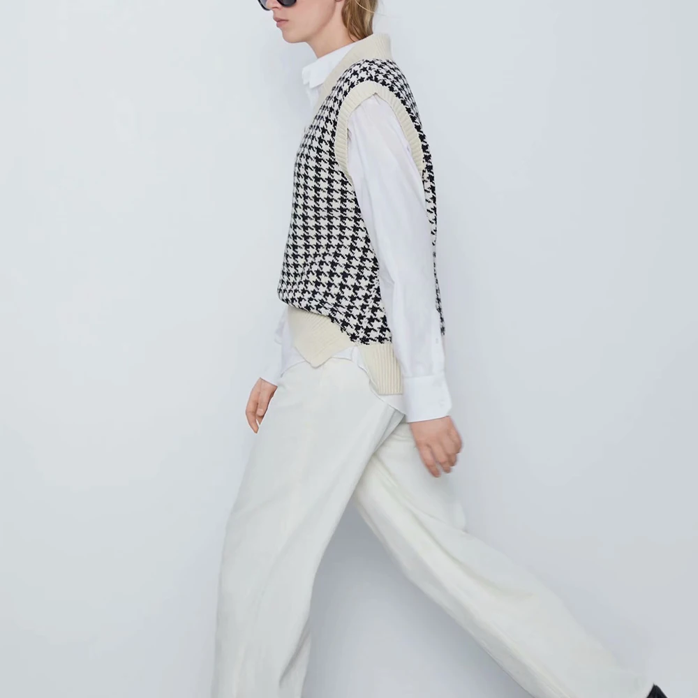 Женский клетчатый Топ Без Рукавов ZA повседневный мягкий черный топ с V-образным