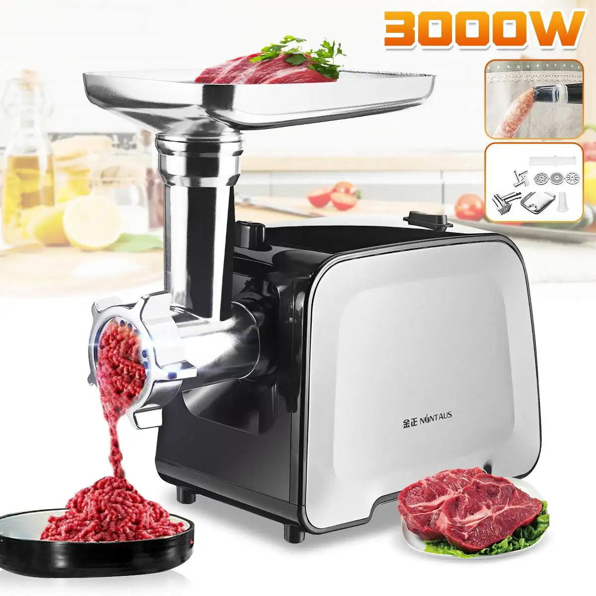 

3000W Electric Meat Grinders Powerful Stainless Steel Home Sausage Stuffer Meat Mincer Slicer Food Processor Kitchen Appliance