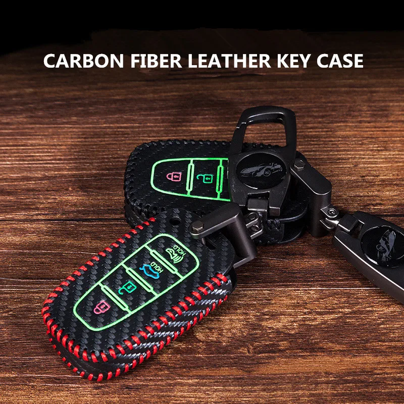 Светящийся чехол для ключей из углеродного волокна hyundai i30 Ix35 Solaris Azera Elantra Grandeur Ig