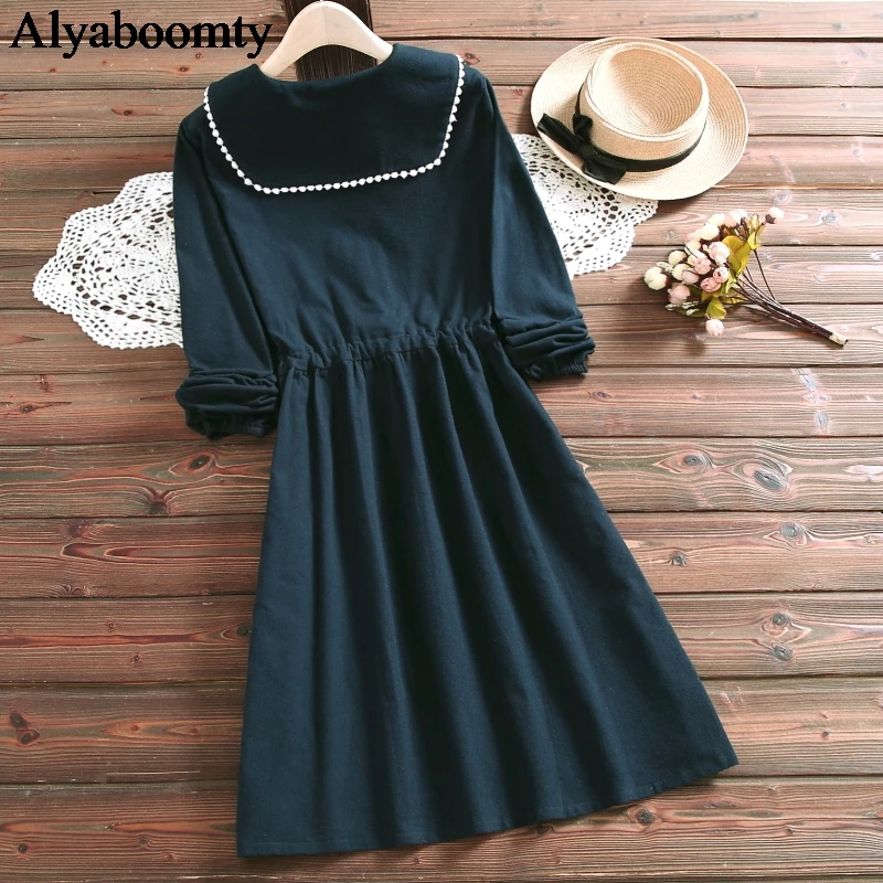 Женское платье с воротником Питер Пэн на завязках длинным рукавом | Женская