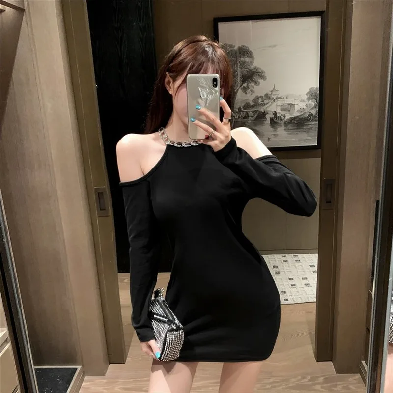 

New Short Sexy Party Women Dress Long Sleeve Bodycon Black Wrap Dress Female Off Shoulder Summer Casual Dresses Vestidos 13000