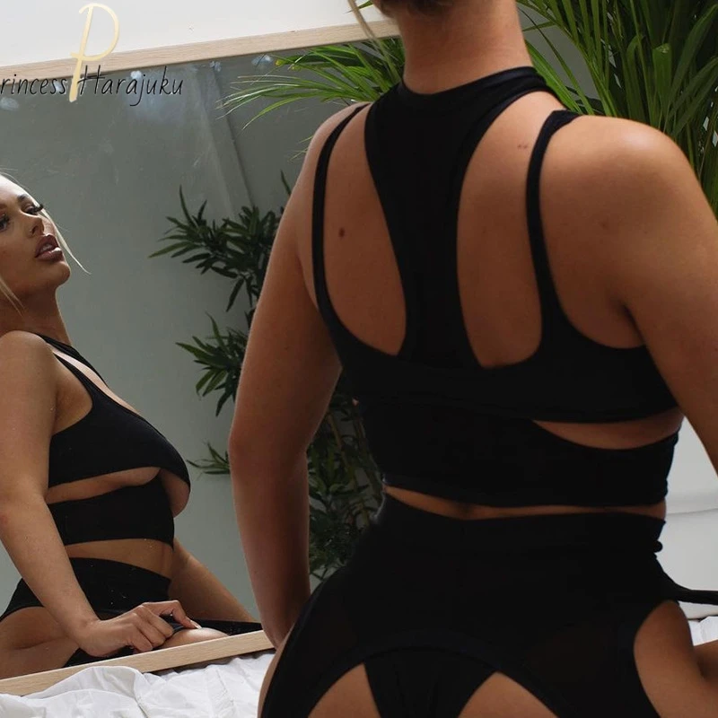Кроп-топ женский из 2 предметов пикантный топ с вырезами уличная одежда в