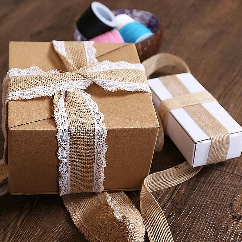 2 м/рулон натуральная джутовая лента с разными белыми кружевами | Дом и сад