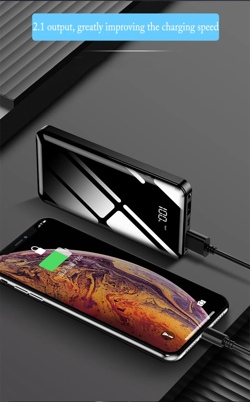 Ultra-thin Power bank 20000mAhPortable Charging 20000 mAh USB PoverBank External Battery Charger For Xiaomi Mi 9 8 iPhone
