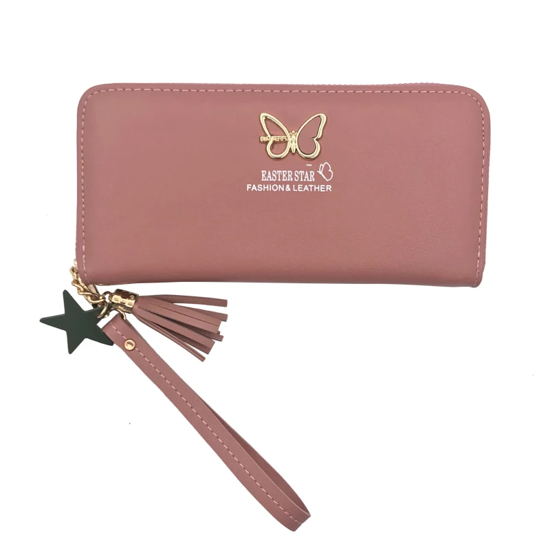 DarkPink Модный женский кошелек с бабочкой на запястье, чехол для телефона, длинный отдел, карман для денег, сумочка, Женский кошелек, держатель для карт - Цвет: DarkPink