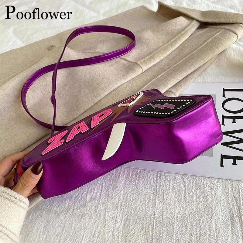 Женская сумка через плечо Pooflower блестящая дизайнерская из искусственной кожи в
