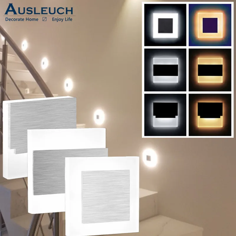 

3 Types Deck Lamps Recessed Step Lights In-wall Stair Sconces Spuare Acrylic Landscape Light Fixture Suitable for 68 Cavity Box