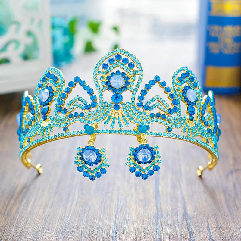 HIMSTORY ручной работы синяя Хрустальная корона тиара Золотая повязка для волос