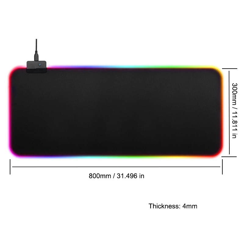 HECULAS RGB Led подсветка игровой коврик для мыши 80x30 см Большой размер резиновая основа мягкий коврик для мыши Противоскользящий коврик для мыши с блокирующим краем - Цвет: 800x300x4mm