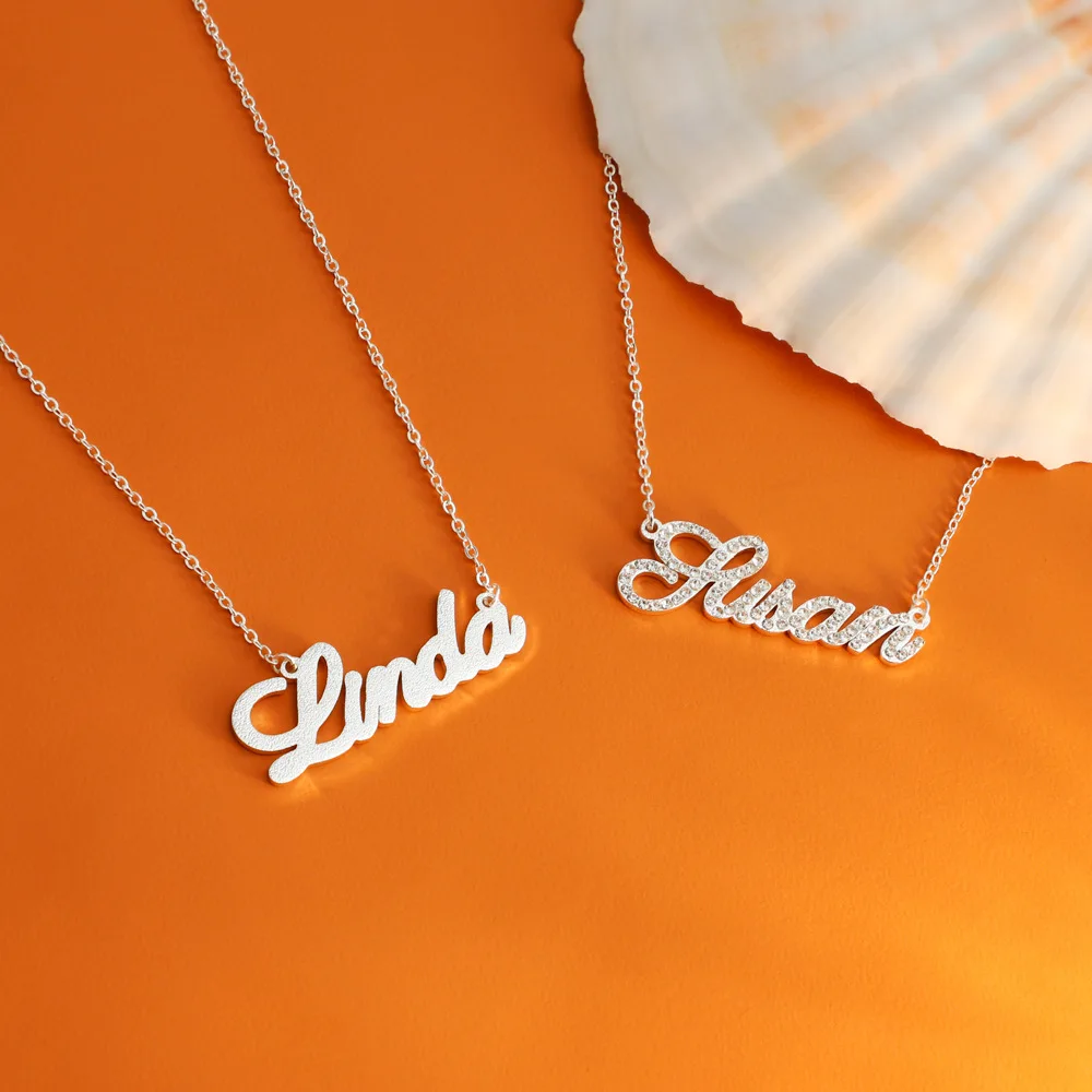 Customized Name Necklace DIY Personalized Stainless Steel Custom Letter Diamond Necklaces Zircon Matte Name Chain Birthday Gifts