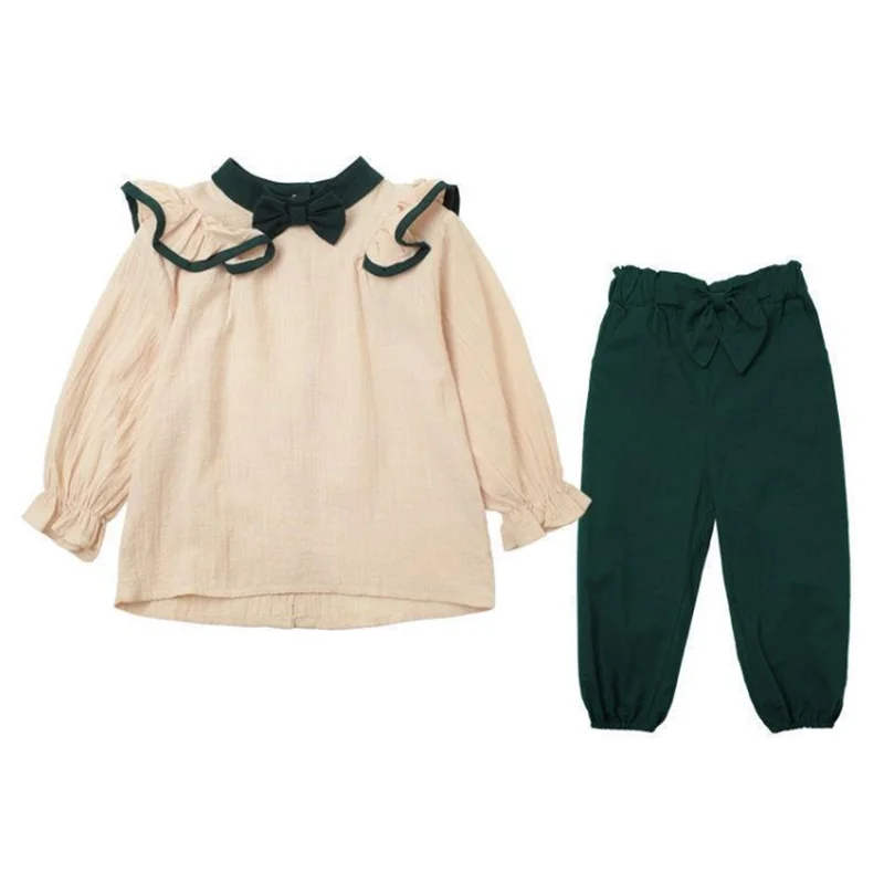 Осенний костюм для девочек свитшот с капюшоном и штаны комплект детской одежды