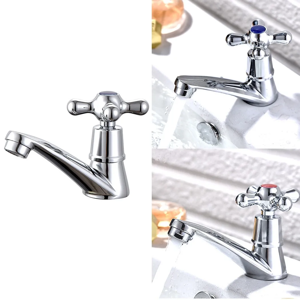 

Basin Sink Cold Taps Zinc Alloy Chrome Bathroom Water Faucet Traditional Cross Head Knobs Basin Faucets