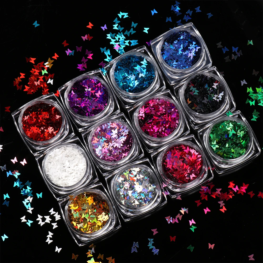 12 шт./компл. бабочка для дизайна ногтей Блестящие Блестки голографическая
