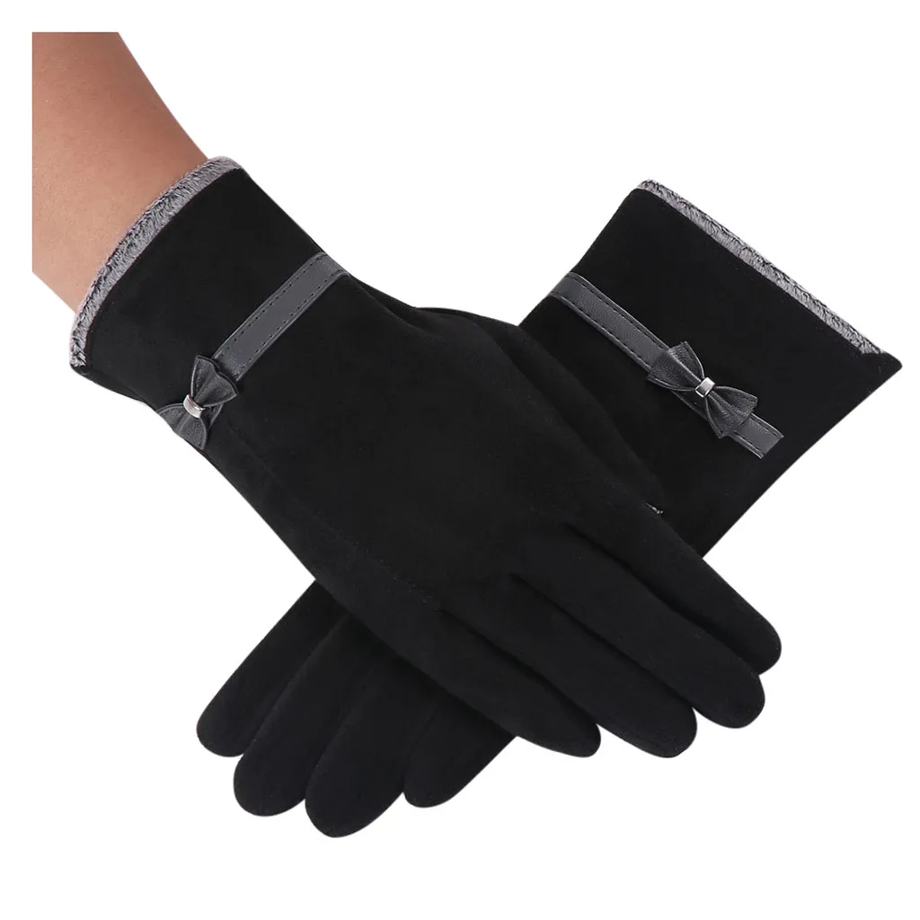 Элегантные женские зимние перчатки с теплым бантом теплые флисовые утепленные