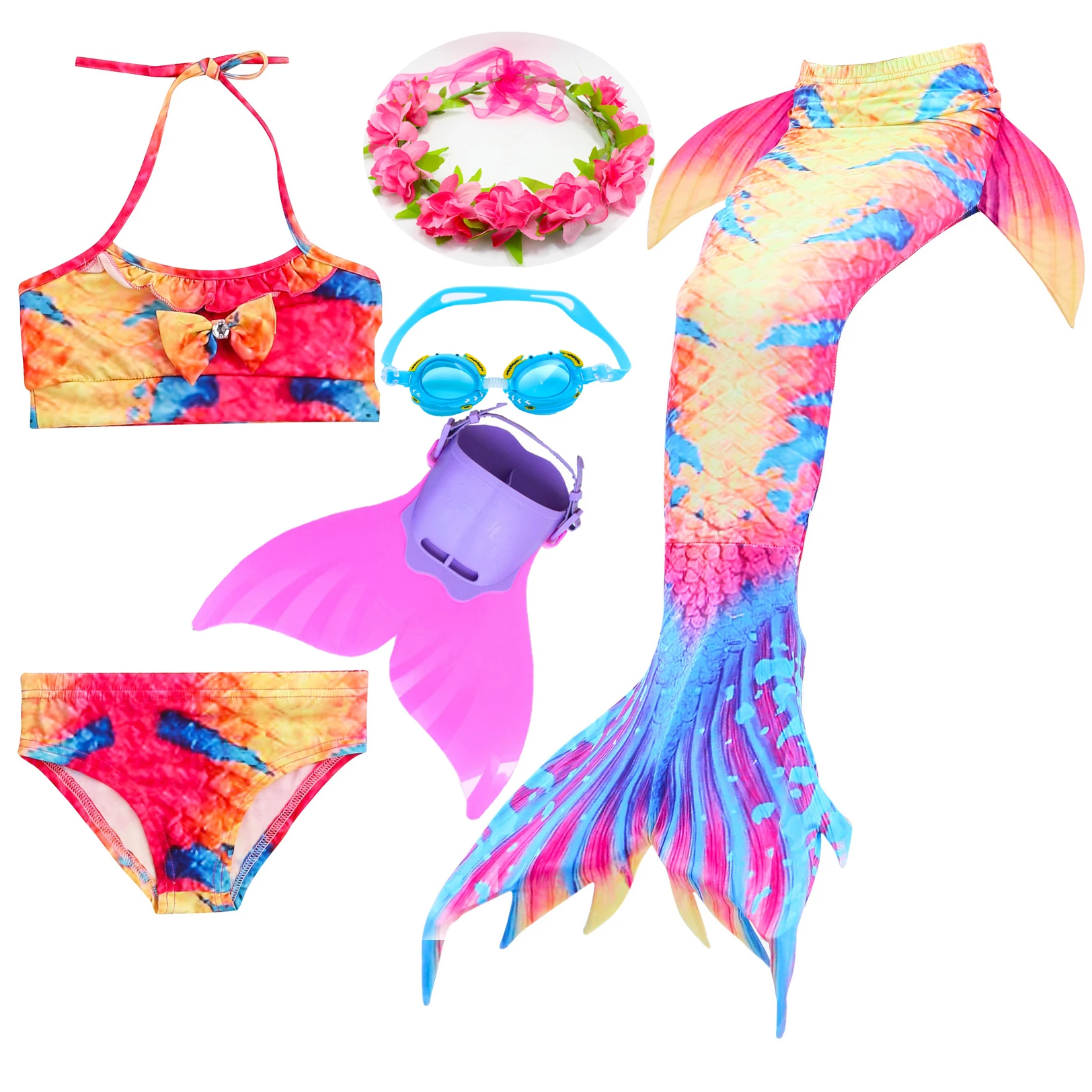 Купальный костюм Ариэль с хвостом русалки для девочек детская одежда плавания