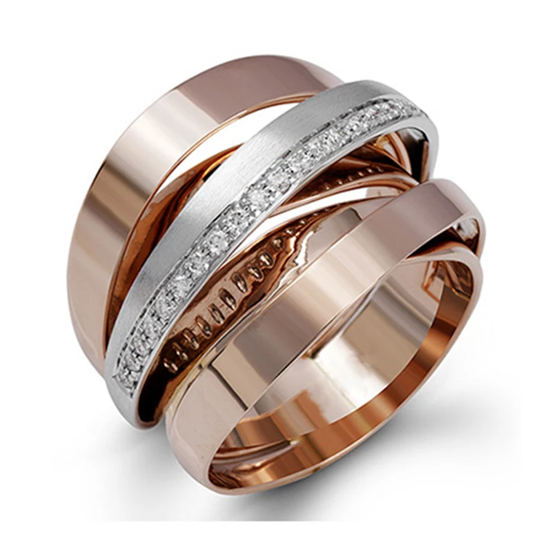 

Multi-layer Winding Design Two Tone Finger Rings For Women Exquisite Crystal Weave CZ Wedding Fashion Jewelry Z3T315