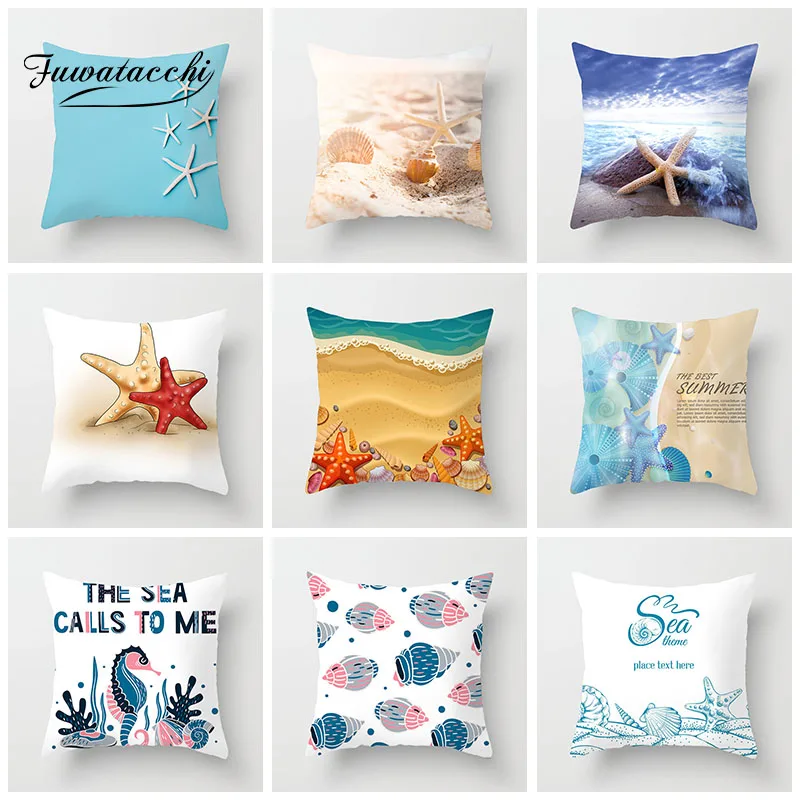 Fuwatacchi Cartoon Ocean Pattern Cushion Cover Starfish Conch Pillow For Car Home Room Sofa Decorative Pillowcase 45cm*45cm | Дом и сад