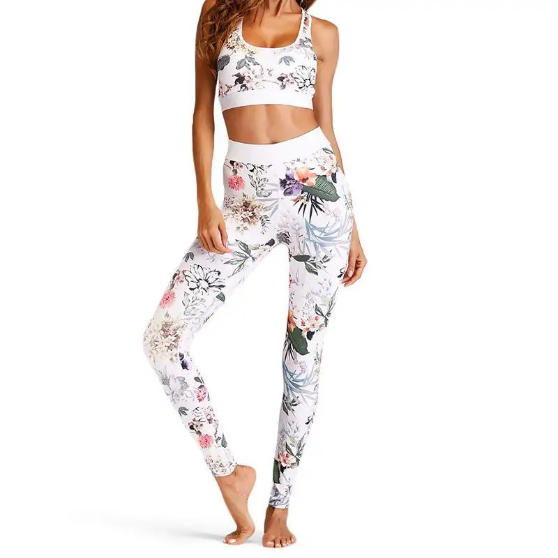 Женский комплект для йоги цветочный принт укороченный топ высокая талия штаны