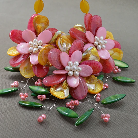 Prezzo Nuovo Design Unico AA Perla Conchiglia Pietra Preziosa Collana Di Fiori Fatti A Mano Multicolore Genuina Perla D'acqua Dolce Giada Agata Gioielleria Raffinata