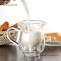 cute cow double layer glass mug milk juice coffee 250ml creamer cup with handle glass cup coffee glass