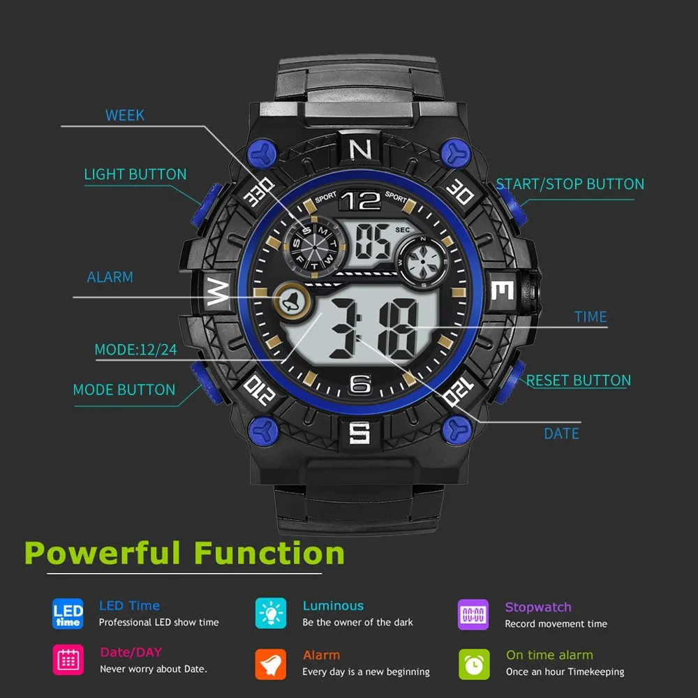 

Watch Men's Sport Watch LED Display Digital and Quartz Analog Dual Movement Men's Watch Chronograph Military Watch Waterproof A5