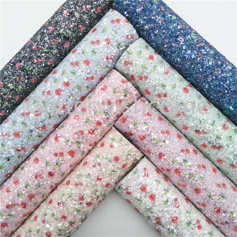 Glitterwishcome 21X29 см A4 Размер блестящая ткань, вишневый блеск с принтом Кожа, блестящие кожаные листы винил для бантов, GM592A