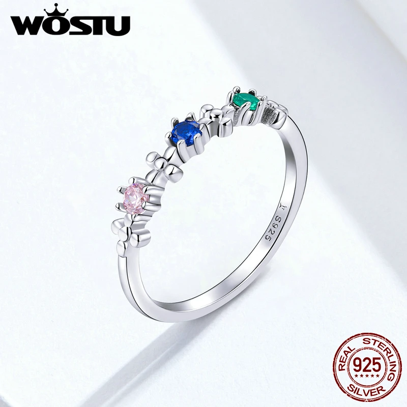 WOSTU кольцо из натуральной 925 пробы серебряное Радужное красочные розовый голубой